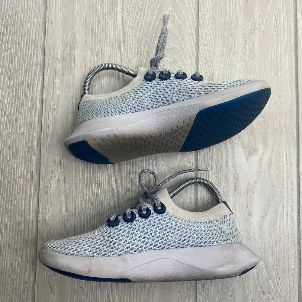 Allbirds Women's White & Blue Tree Dasher Lace Up Sneakers Size 8
